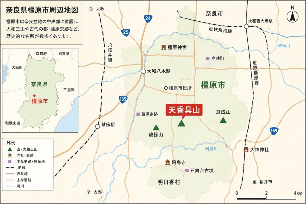 天香具山周辺の地図