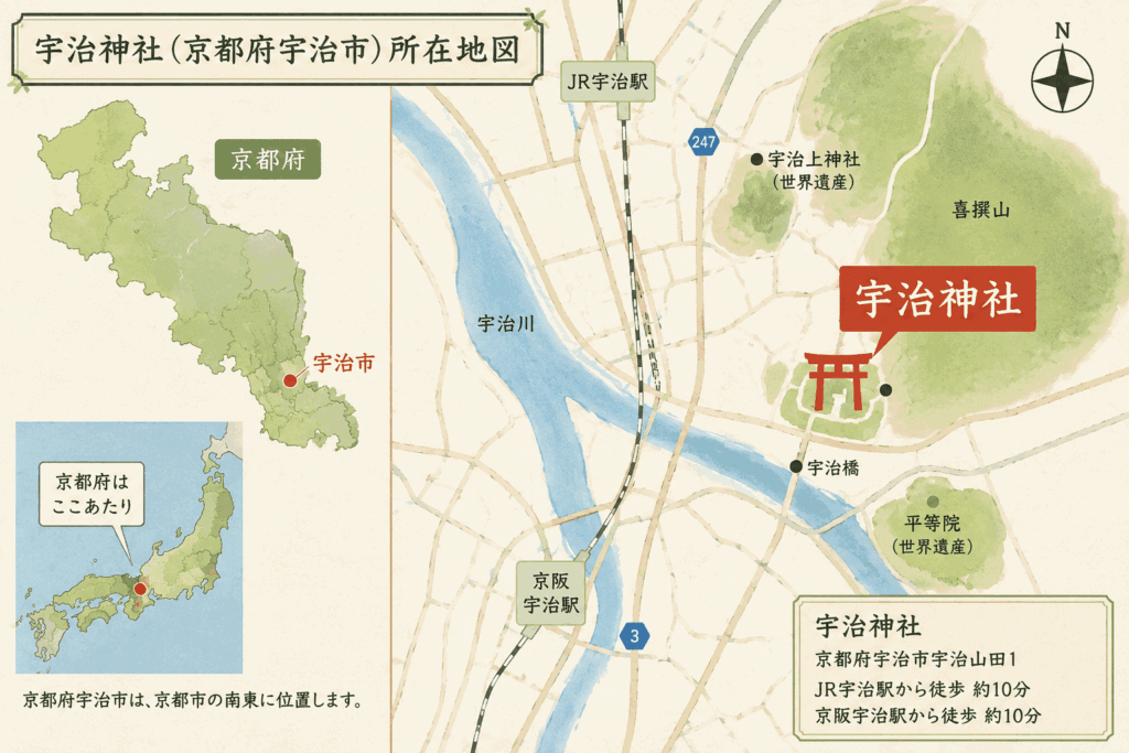 宇治神社（喜撰法師の歌碑あり）周辺の地図